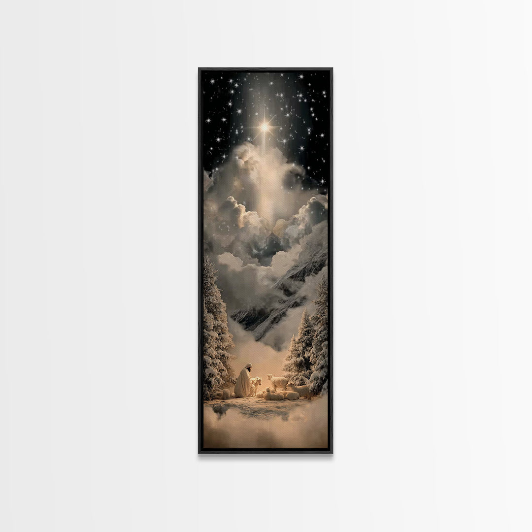 Silent Bethlehem - Framed Canvas Print - Christian Wall Art - Tall Skinny Art Print - Christian Art Canvas - Jesus Painting - Christian Chr