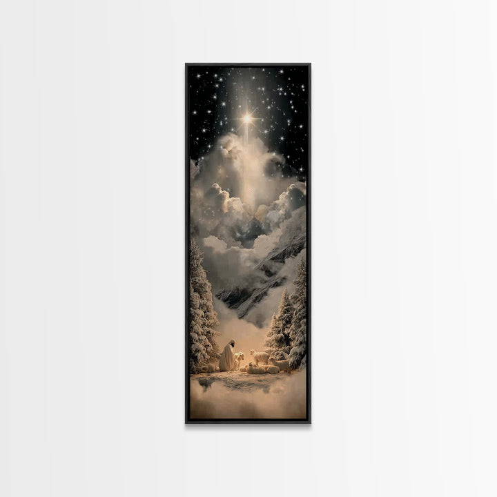 Silent Bethlehem - Framed Canvas Print - Christian Wall Art - Tall Skinny Art Print - Christian Art Canvas - Jesus Painting - Christian Chr