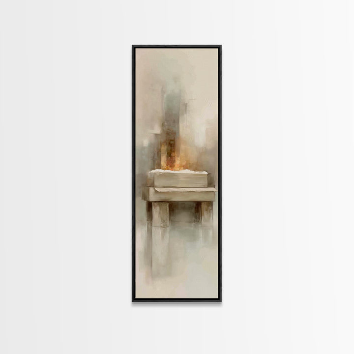 Winter Nativity Light - Framed Canvas Print - Christian Wall Art - Christian Christmas Art - Tall Narrow Wall Art - Christian Art Canvas -