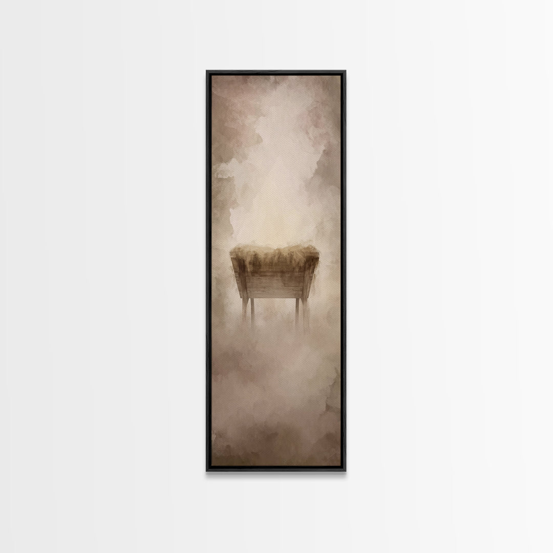 Grace In The Manger – Framed Canvas Print – Christian Christmas Art – Christian Wall Art – Tall Skinny Art Print – Christian Art Canvas – J