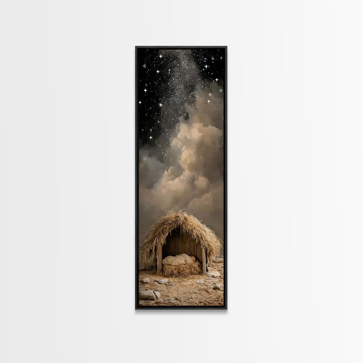 Nativity Night Sky – Framed Canvas Print – Christian Wall Art – Jesus Painting – Skinny Art – Christian Art Canvas – Christian Christmas Ar