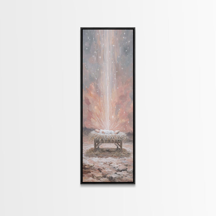 Heavenly Child Light – Framed Canvas Print – Christian Art Canvas – Christian Christmas Art – Christian Wall Art – Tall Skinny Art Print –