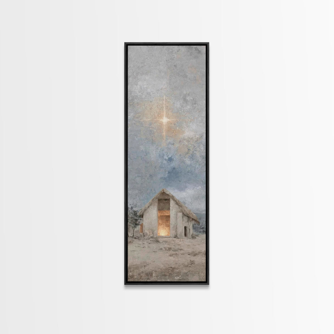 Sacred Stable Star – Framed Canvas Print – Skinny Art – Christian Art Canvas – Christian Wall Art – Christian Christmas Art – Jesus Paintin