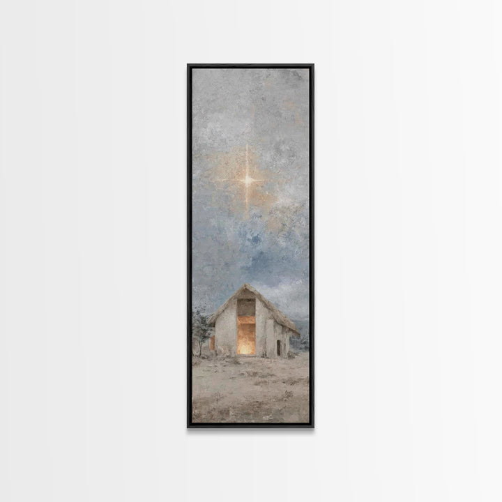 Sacred Stable Star – Framed Canvas Print – Skinny Art – Christian Art Canvas – Christian Wall Art – Christian Christmas Art – Jesus Paintin