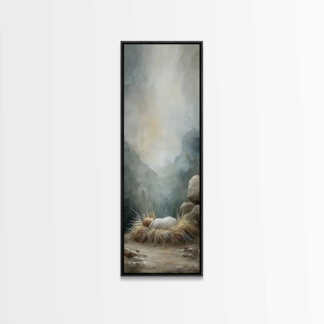 Holy Manger Peace – Framed Canvas Print – Christian Wall Art – Christian Art Canvas – Jesus Painting – Tall Narrow Wall Art