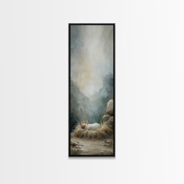 Holy Manger Peace – Framed Canvas Print – Christian Wall Art – Christian Art Canvas – Jesus Painting – Tall Narrow Wall Art