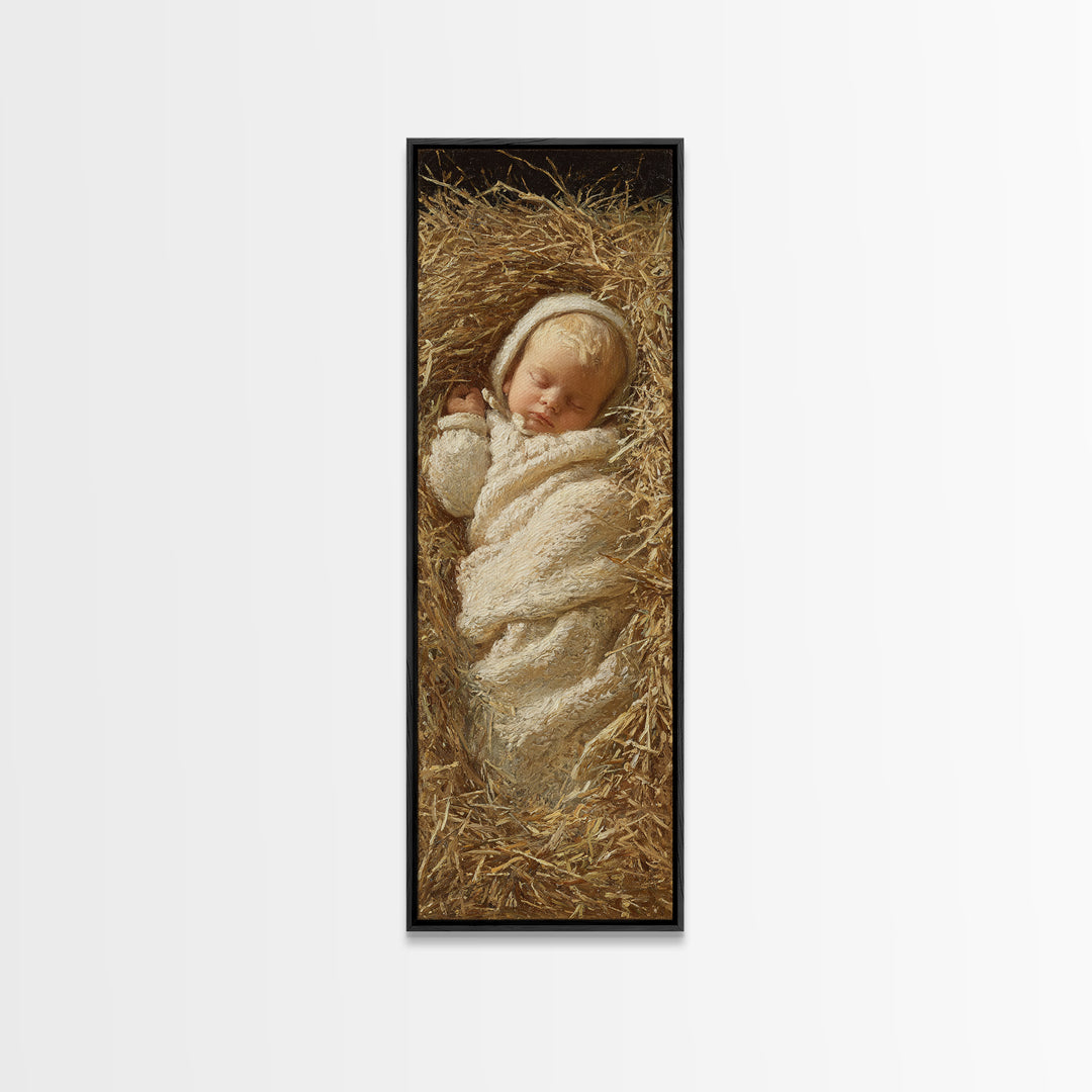 Infant Messiah Grace, Framed Canvas Print, Christian Wall Art, Jesus Painting, Christian Art Canvas, Tall Skinny Art Print