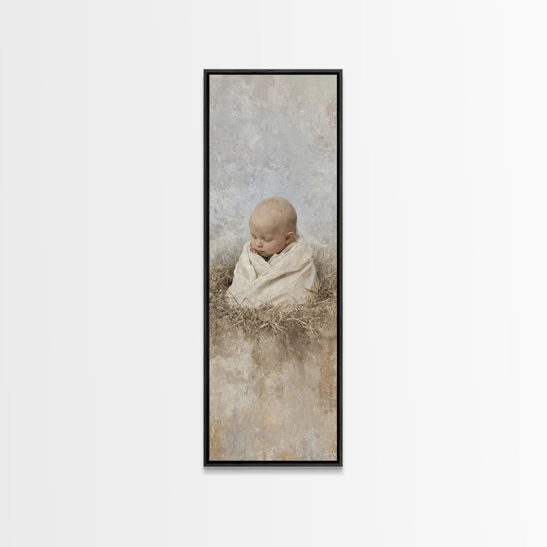 Silent Nativity Stillness – Framed Canvas Print – Christian Art Canvas – Christian Wall Art – Jesus Painting – Skinny Art