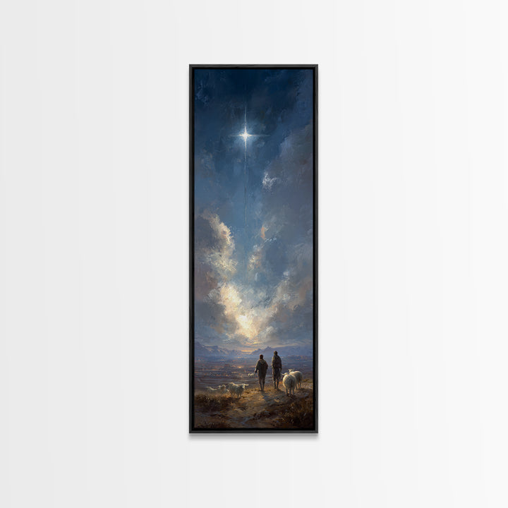 Heaven’s Guiding Ray | Framed Canvas Print | Christian Art Canvas | Narrow Art | Christian Wall Art | Christian Christmas Art