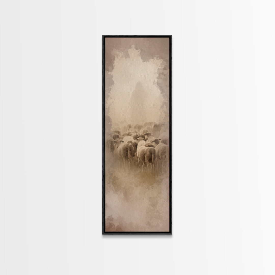 Sacred Dawn Haze | Framed Canvas Print | Christian Art Canvas | Tall Skinny Art Print | Jesus Christmas Art | Modern Christian Art | Christ
