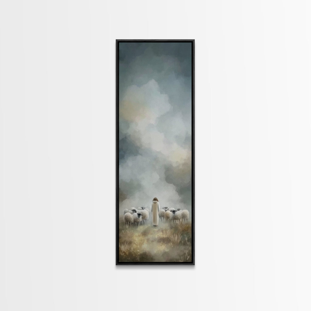 Heavenly Pasture Light, Framed Canvas Print, Christian Christmas Art, Skinny Art, Christian Art Canvas, Jesus Painting, Christian Decor, Ch