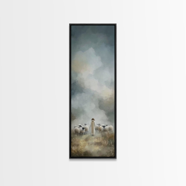 Heavenly Pasture Light, Framed Canvas Print, Christian Christmas Art, Skinny Art, Christian Art Canvas, Jesus Painting, Christian Decor, Ch