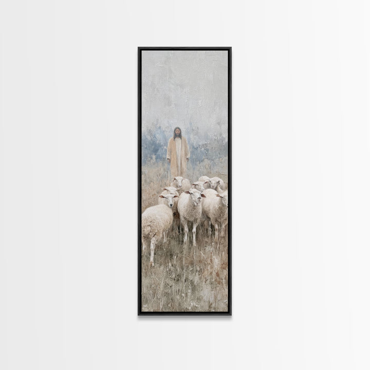 Shepherd’s Calm Journey | Framed Canvas Print | Christian Art Canvas | Tall Skinny Art Print | Jesus Painting | Christian Christmas Art | C
