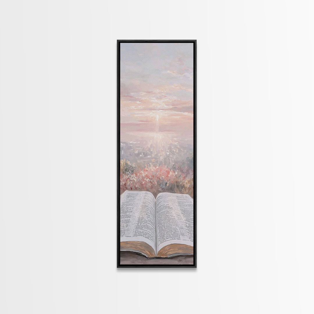 Dawn Of Scripture – Framed Canvas Print – Narrow Art – Christian Art – Christian Art Canvas – Christian Wall Art – Christmas Art – Christia