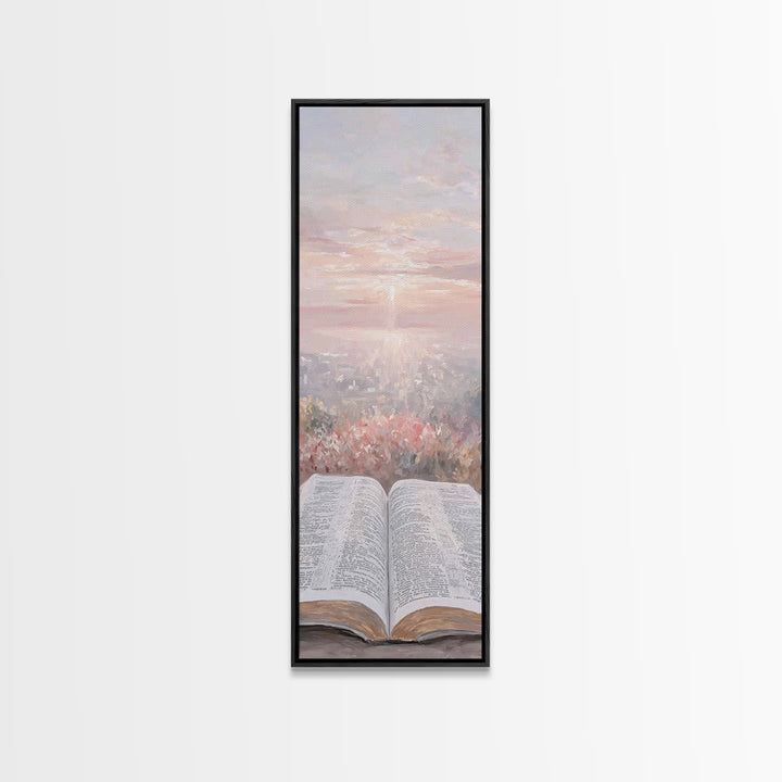 Dawn Of Scripture – Framed Canvas Print – Narrow Art – Christian Art – Christian Art Canvas – Christian Wall Art – Christmas Art – Christia