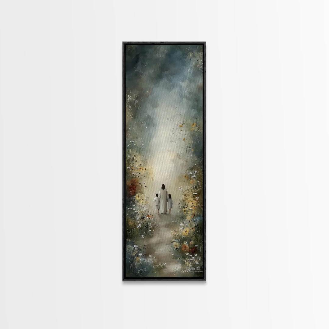 Floral Haven | Framed Canvas Print | Christian Art Print | Narrow Art | Jesus Painting | Christian Wall Art | Christmas Art
