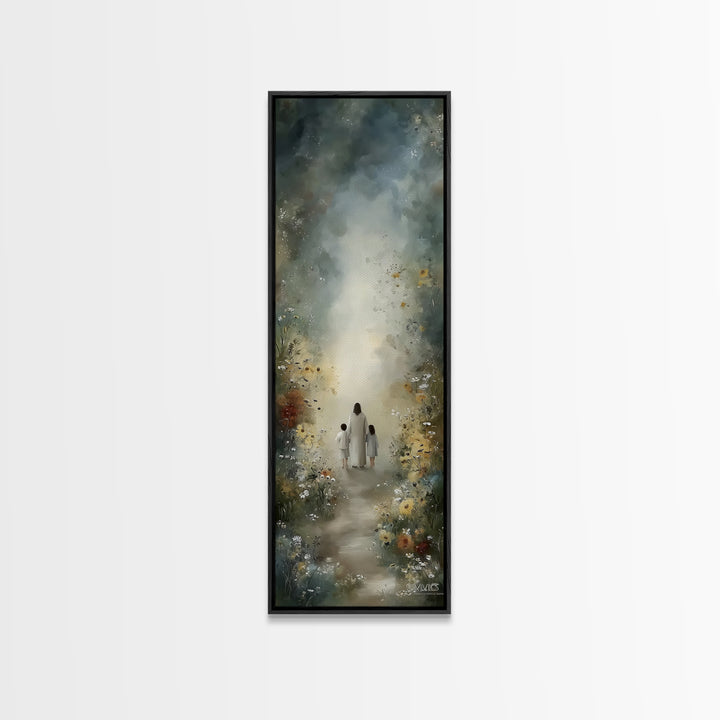 Floral Haven | Framed Canvas Print | Christian Art Print | Narrow Art | Jesus Painting | Christian Wall Art | Christmas Art