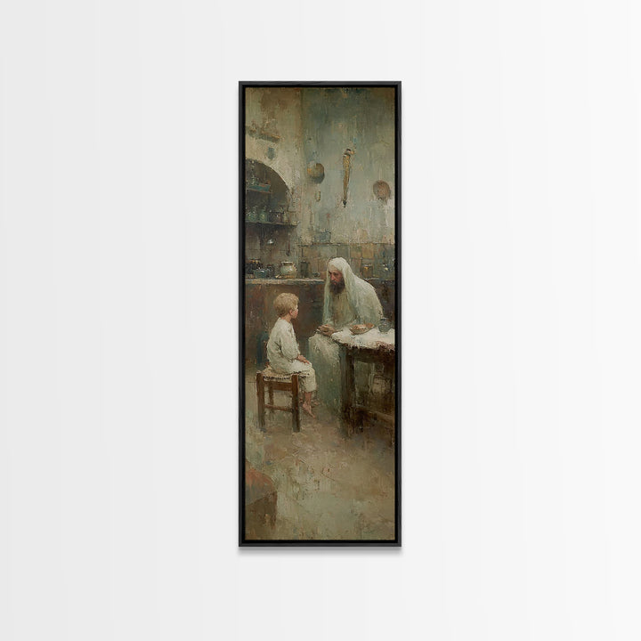 Quiet Teaching – Framed Canvas Print – Christian Art Canvas – Narrow Art – Christian Wall Art – Jesus Painting – Christmas Art