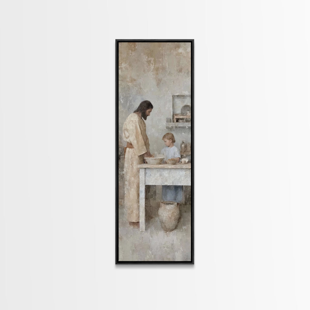 Bread Of Comfort, Framed Canvas Print, Christian Art Canvas, Narrow Art, Jesus Painting, Christian Wall Art, Christmas Art