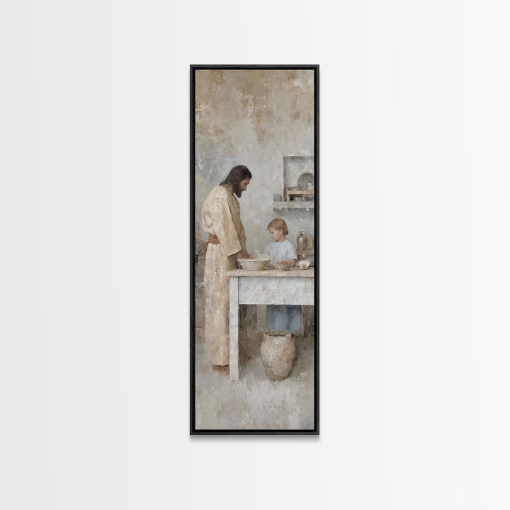Bread Of Comfort, Framed Canvas Print, Christian Art Canvas, Narrow Art, Jesus Painting, Christian Wall Art, Christmas Art