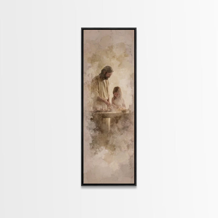 Hands Of Blessing – Framed Canvas Print – Christian Art Print – Tall Skinny Art Print – Christian Wall Art – Jesus Painting – Christmas Art