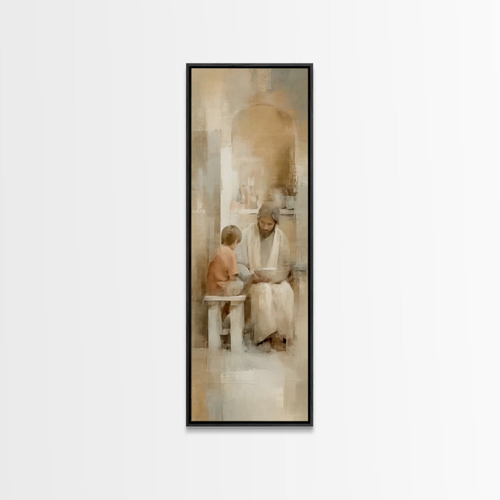 Quiet Child Blessing – Framed Canvas Print – Christian Wall Art – Jesus Painting – Tall Narrow Wall Art – Christian Art Canvas – Skinny Art