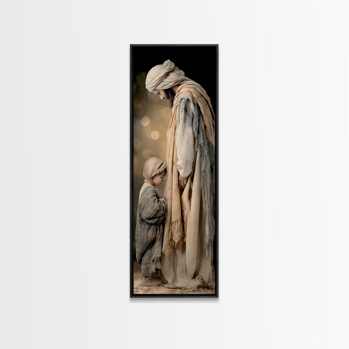 Tender Refuge Light – Framed Canvas Print – Christian Art Canvas – Jesus Painting – Christian Wall Art – Tall Skinny Art Print – Christian