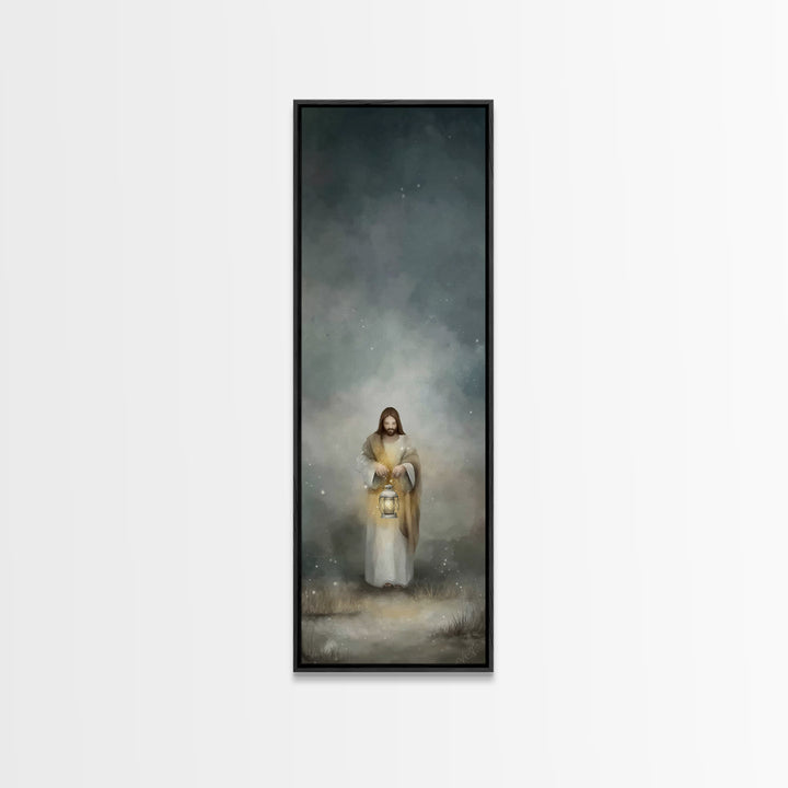Lantern Of Mercy – Framed Canvas Print – Jesus Painting – Christian Art – Christian Wall Art – Skinny Art – Christian Art Canvas – Tall Nar