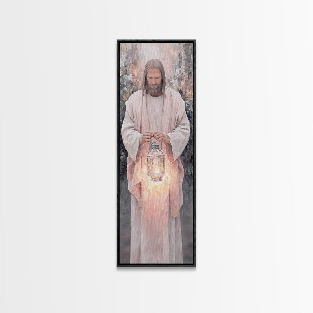 Radiant Night Watch – Framed Canvas Print – Christian Art Canvas – Skinny Art – Jesus Painting – Christian Wall Art – Narrow Art – Minimali