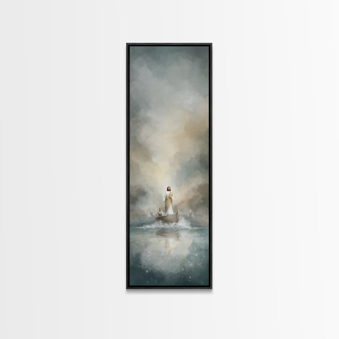 Shoreline Grace Rising, Framed Canvas Print, Tall Narrow Wall Art, Christian Wall Art, Jesus Painting, Christian Art Print, Christmas Art