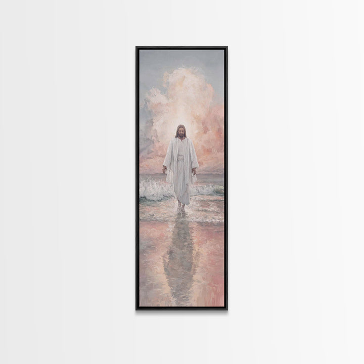 Morning Haven Stillness, Framed Canvas Print, Narrow Art, Christian Art Canvas, Jesus Painting, Christian Wall Art, Christian Christmas Art