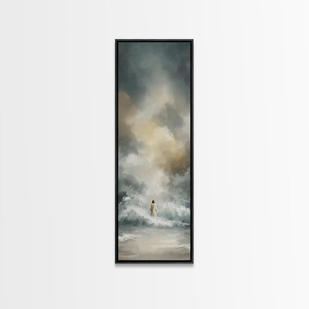 Cliffside Hope Rise – Framed Canvas Print – Tall Skinny Art Print – Christian Painting – Christian Art Canvas – Jesus Painting – Christmas