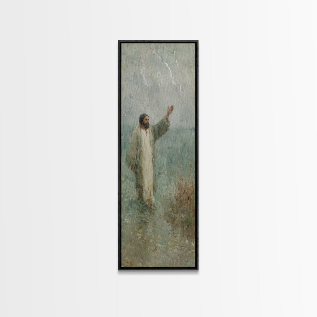 Eternal Shelter, Framed Canvas Print, Tall Narrow Wall Art, Christian Art, Jesus Painting, Christian Canvas, Christmas Art