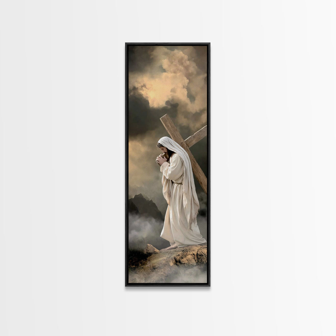 Burden Of Mercy, Framed Canvas Print, Christian Art Canvas, Jesus Painting, Tall Narrow Wall Art, Christian Wall Art, Christian Decoration