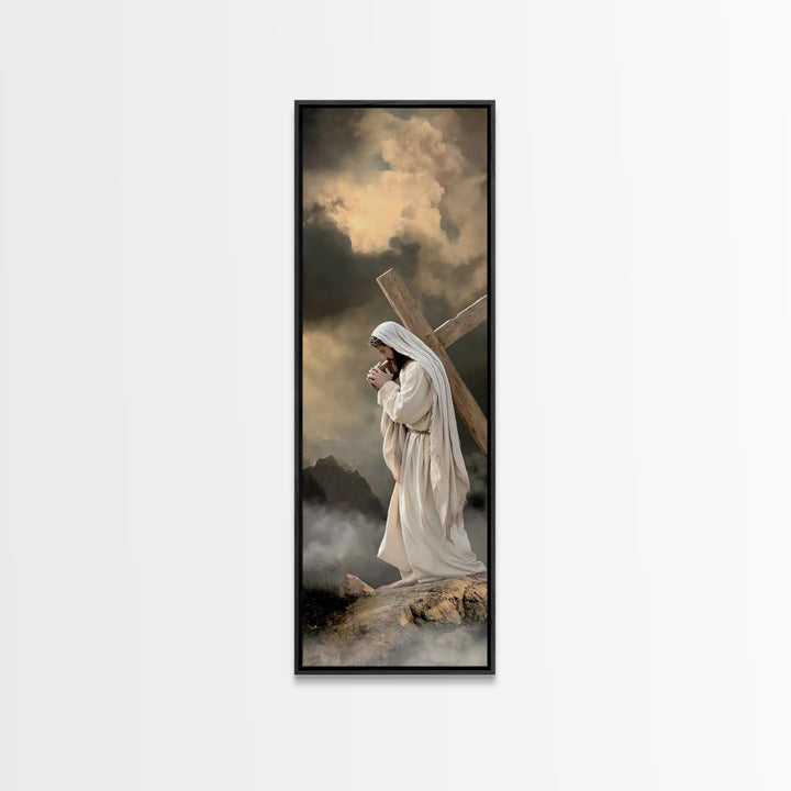 Burden Of Mercy, Framed Canvas Print, Christian Art Canvas, Jesus Painting, Tall Narrow Wall Art, Christian Wall Art, Christian Decoration