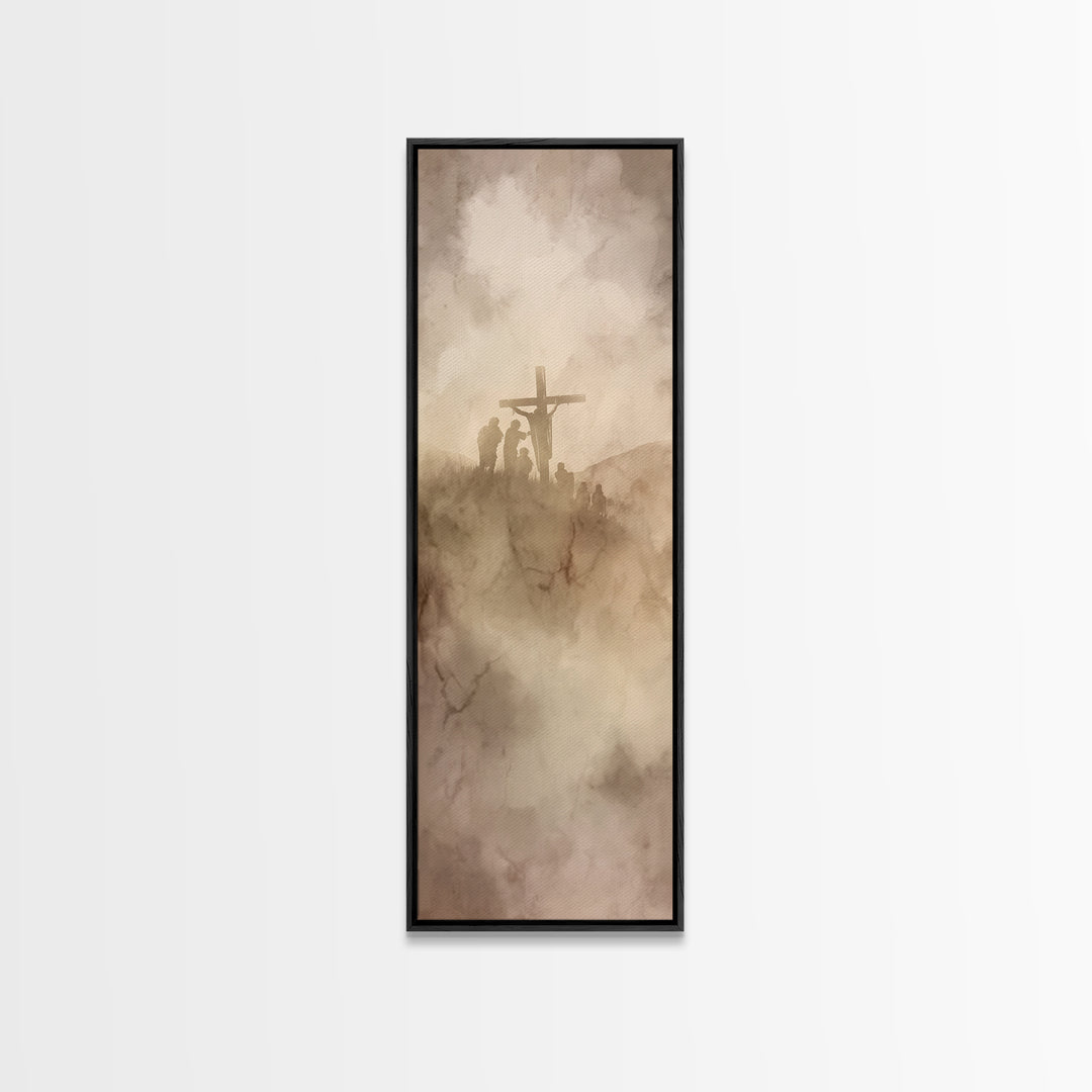 Hilltop Redemption – Framed Canvas Print – Christian Art – Jesus Painting Canvas – Tall Skinny Art Print – Christian Wall Art – Christmas A