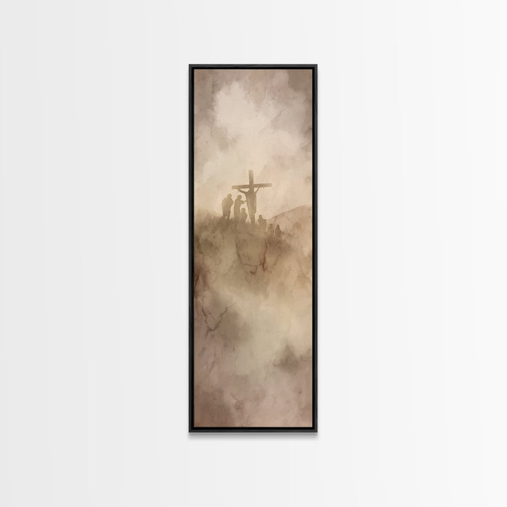 Hilltop Redemption – Framed Canvas Print – Christian Art – Jesus Painting Canvas – Tall Skinny Art Print – Christian Wall Art – Christmas A