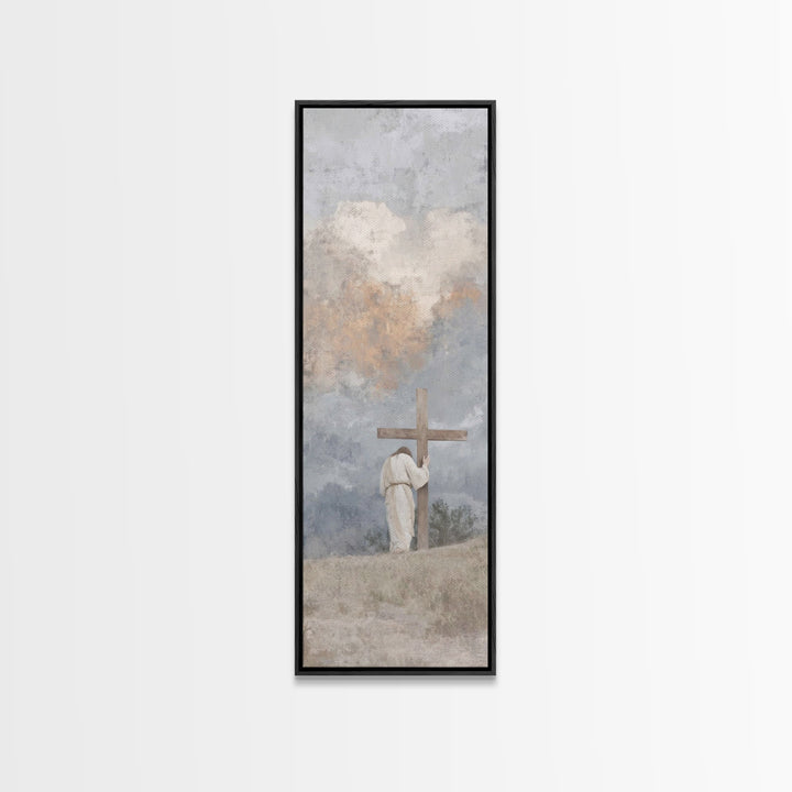 Calvary Shadows, Framed Canvas Print, Christian Art Work, Jesus Wall Art, Narrow Art, Christian Christmas Art, Christian Decor For Home