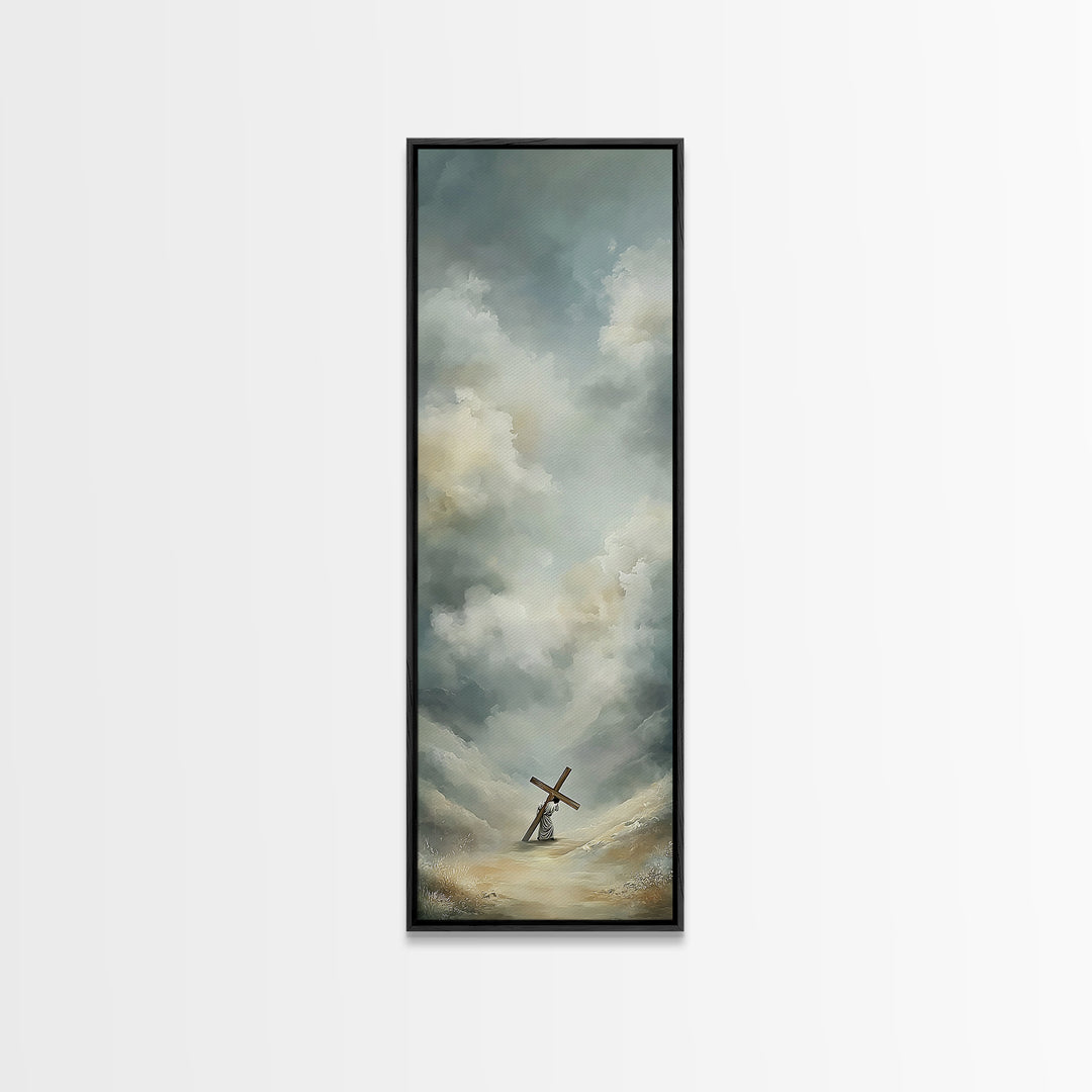 Comforting Light, Framed Canvas Print, Christian Wall Art, Modern Christian Art, Narrow Art, Jesus Painting Canvas, Christian Decorations