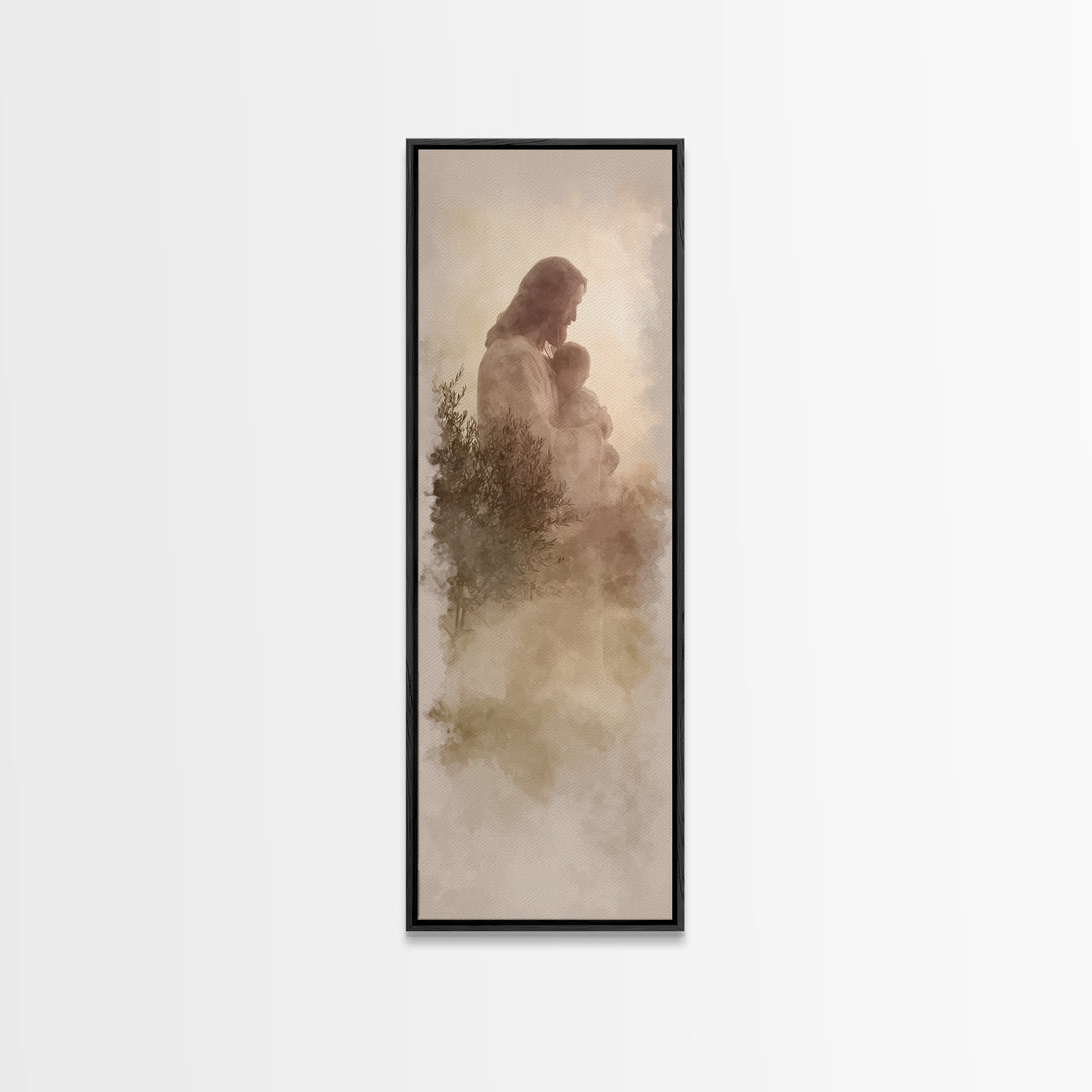 Olive Grove Peace | Framed Canvas Print | Christian Art Work | Jesus Painting | Tall Skinny Art Print | Christian Christmas Decor | Christi