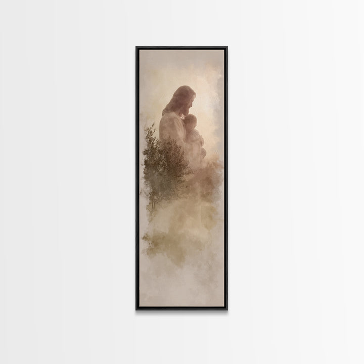 Olive Grove Peace | Framed Canvas Print | Christian Art Work | Jesus Painting | Tall Skinny Art Print | Christian Christmas Decor | Christi