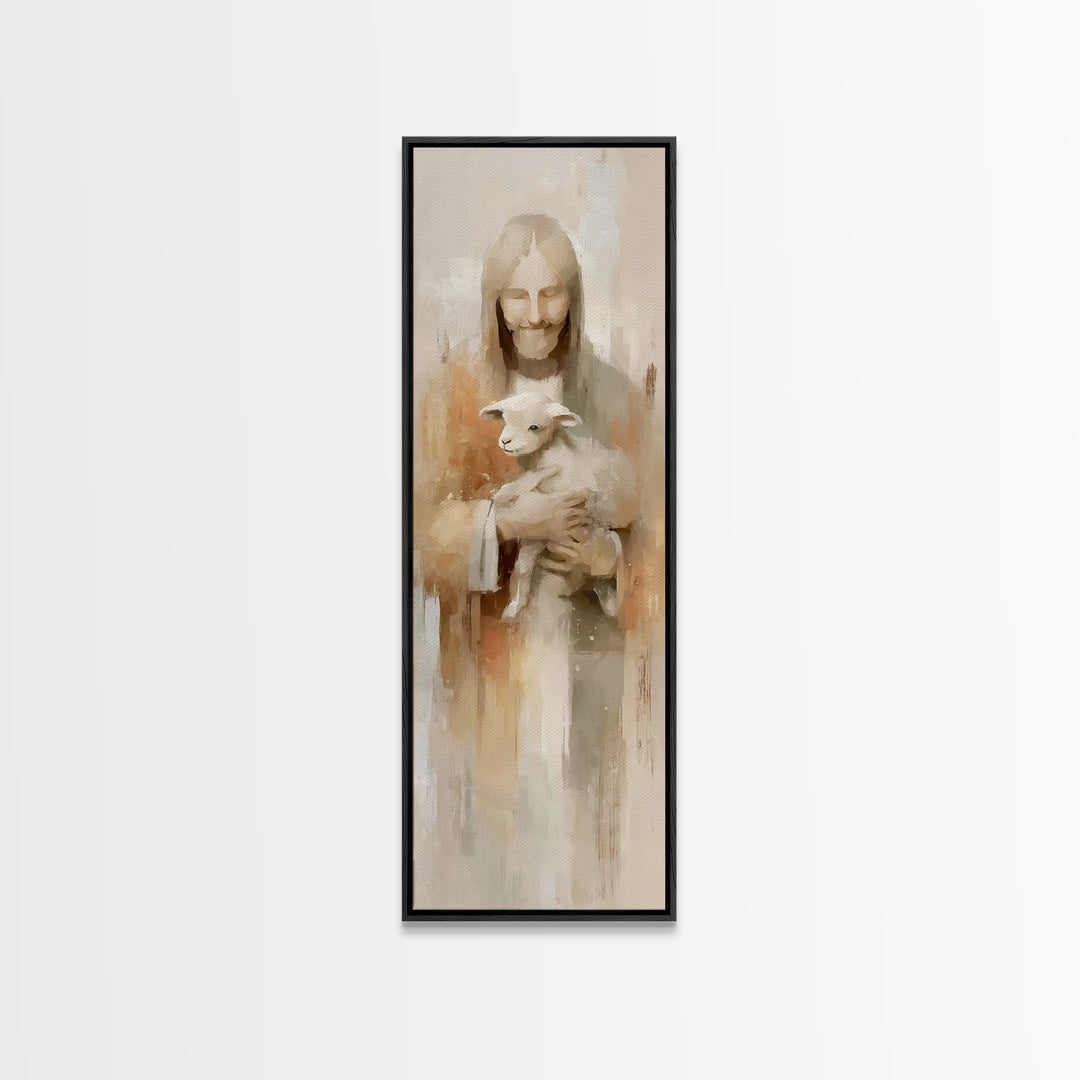 Shepherd’s Peace – Framed Canvas Print – Christian Art Canvas – Christian Wall Art – Jesus Painting – Narrow Art – Christmas Art Work