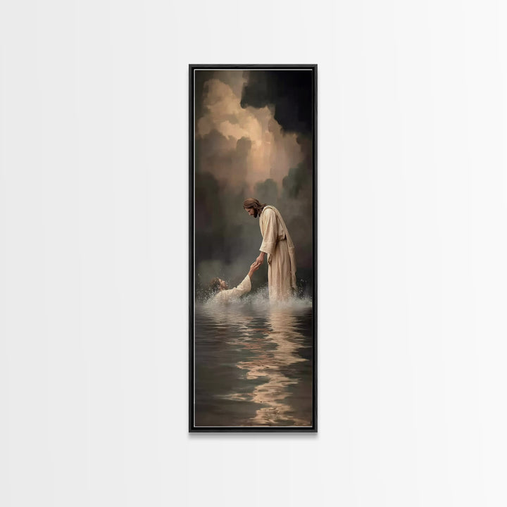 Healing Waters Peace – Framed Canvas Print – Jesus Painting – Christian Art Canvas – Narrow Art – Christian Wall Art