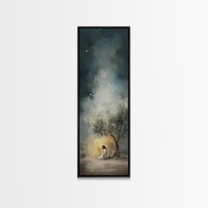 Night Of Stillness – Framed Canvas Print – Christian Art Print – Jesus Painting – Narrow Art – Modern Christian Art