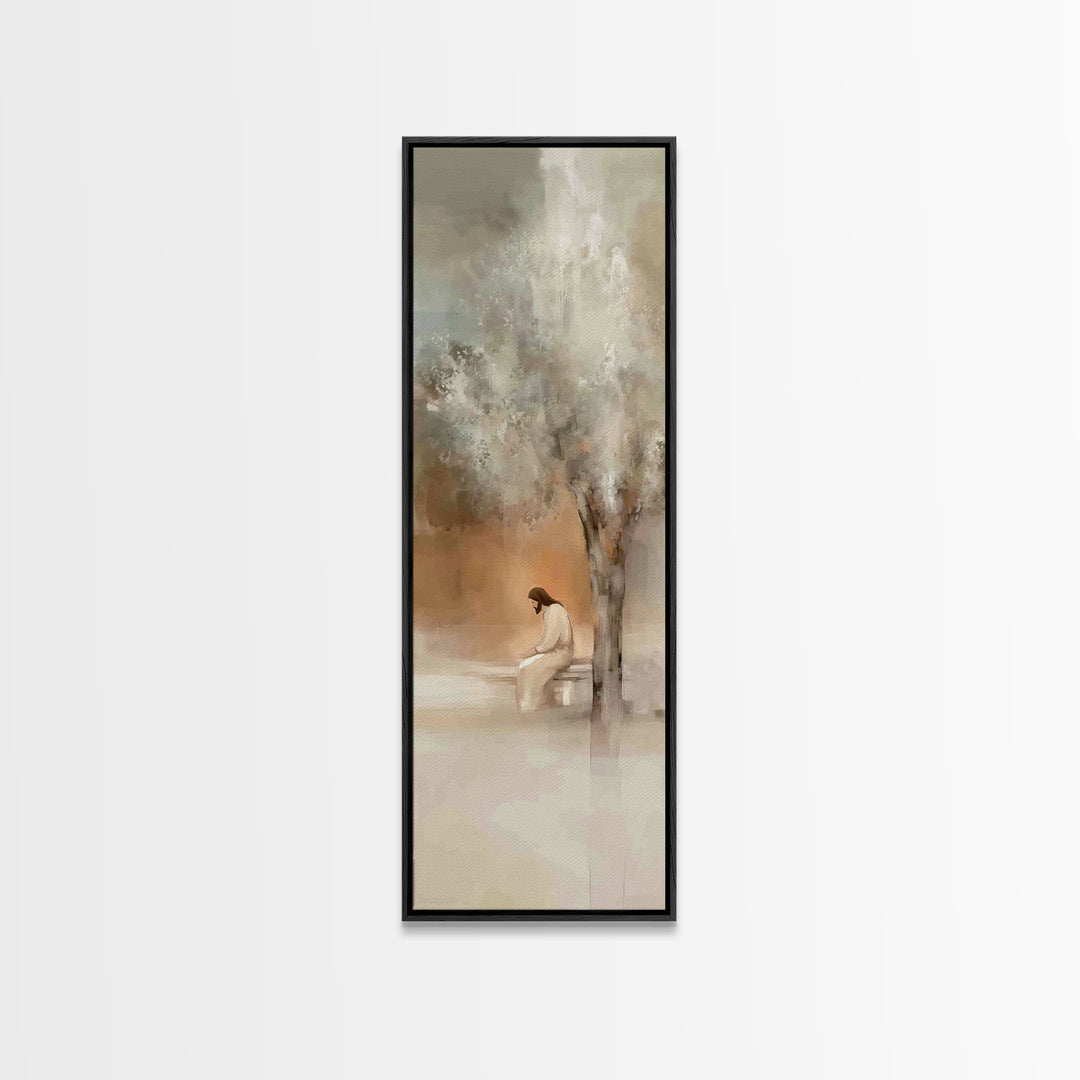 Solitude Of Grace – Framed Canvas Print – Christian Wall Art – Tall Skinny Art Print – Christian Art Canvas – Jesus Painting