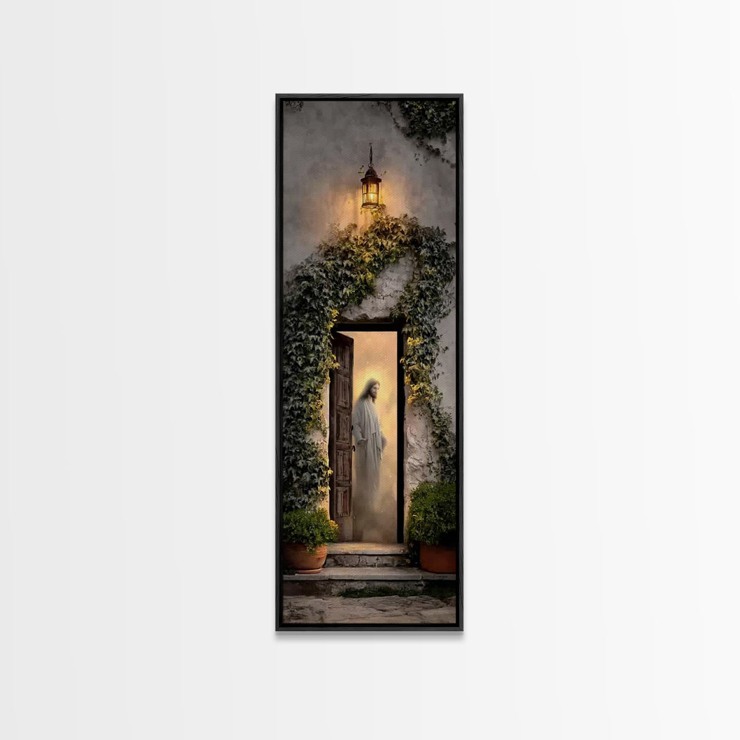 Autumn Gate Promise – Framed Canvas Print – Christian Wall Art – Jesus Painting – Tall Skinny Art Print – Christian Art Canvas