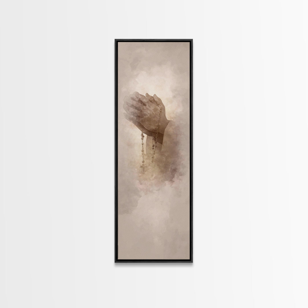 Hands In Prayer, Framed Canvas Print, Christian Art Canvas, Christian Wall Art, Christian Christmas Art, Jesus Painting, Skinny Art