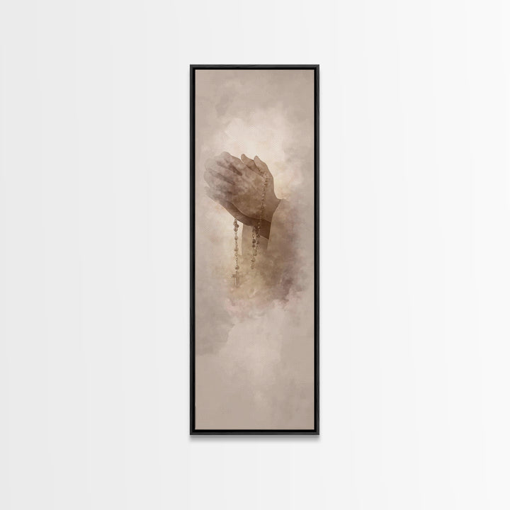 Hands In Prayer, Framed Canvas Print, Christian Art Canvas, Christian Wall Art, Christian Christmas Art, Jesus Painting, Skinny Art