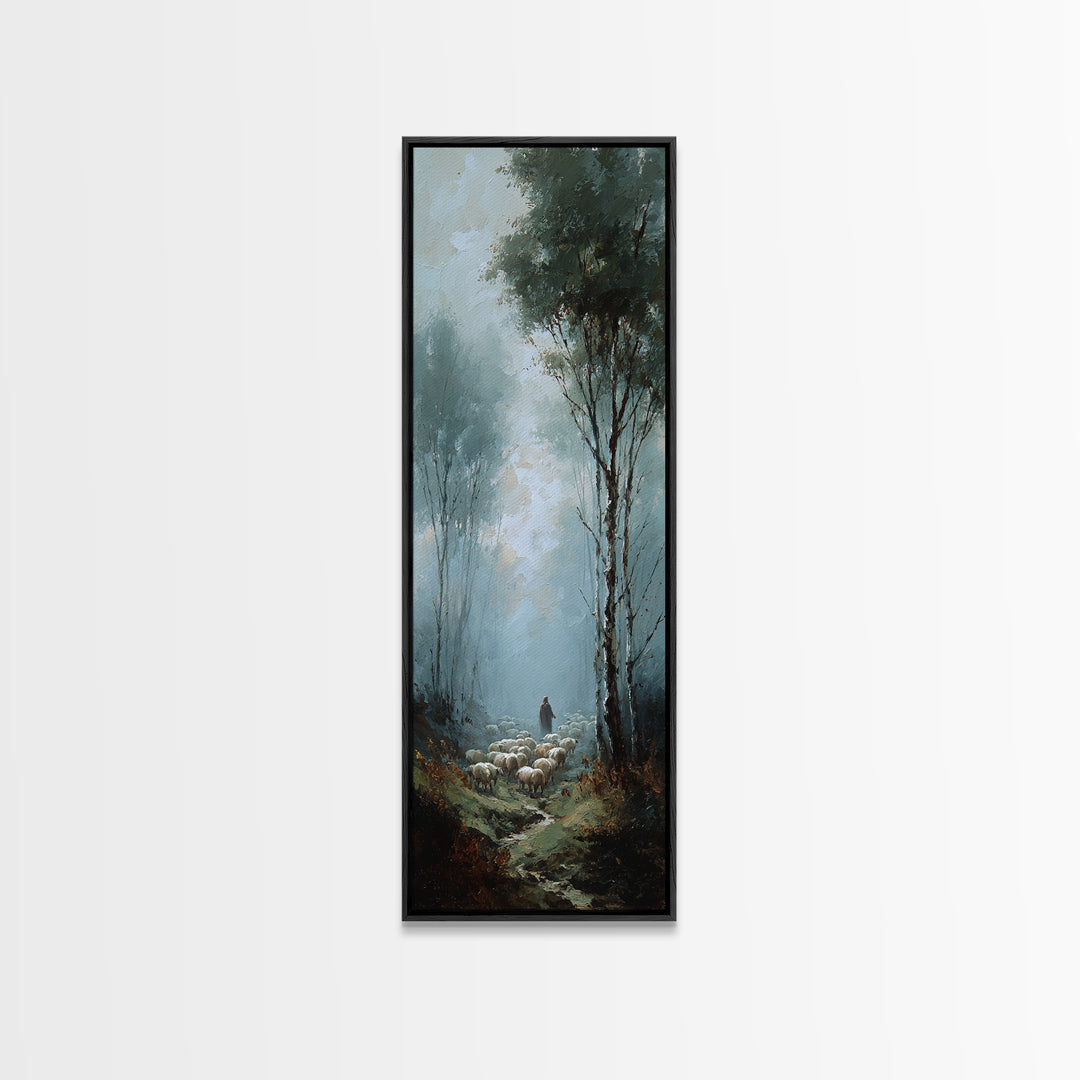 Silent Flock Morning – Framed Canvas Print – Narrow Art – Christian Art Canvas – Jesus Painting – Christmas Wall Art