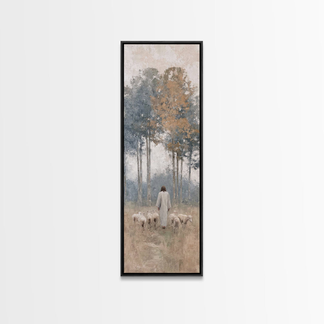 Pastoral Dawn Peace – Framed Canvas Print – Tall Narrow Wall Art – Christian Art – Jesus Painting – Christian Christmas Decor